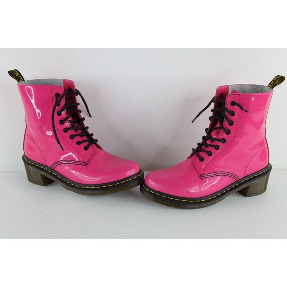 Deadstock Vintage Dr Martens Womens 10 Clemency Patent Leather Heeled Boots  Pink